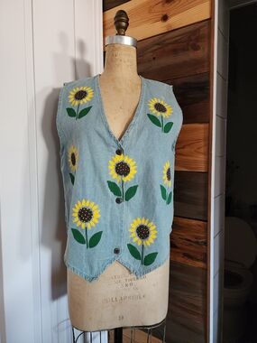 Vintage Sunflower Denim Vest